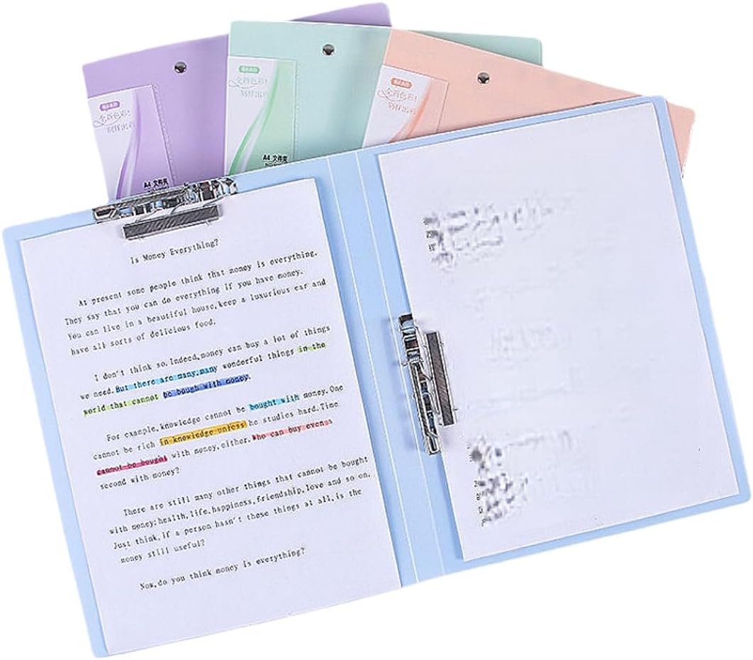 Punchless Clamp Binder, Ringless Binder Holds 100 Letter Size Pages, Documents, Folders for Documents, 8.5x11 Folder with Double Metal Clips for Home or Office, Pink