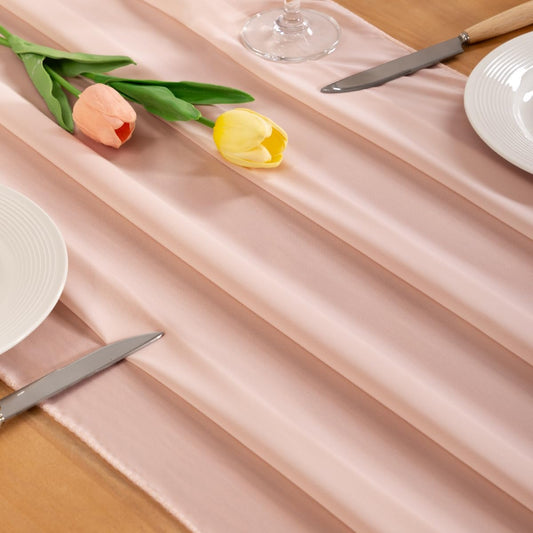 Socomi Peach Pink Chiffon Table Runner Summer Boho Rustic 10ft 29x120 Inches Wedding Centerpiece Runner Decor Sheer Bridal Shower Birthday Party Decorations