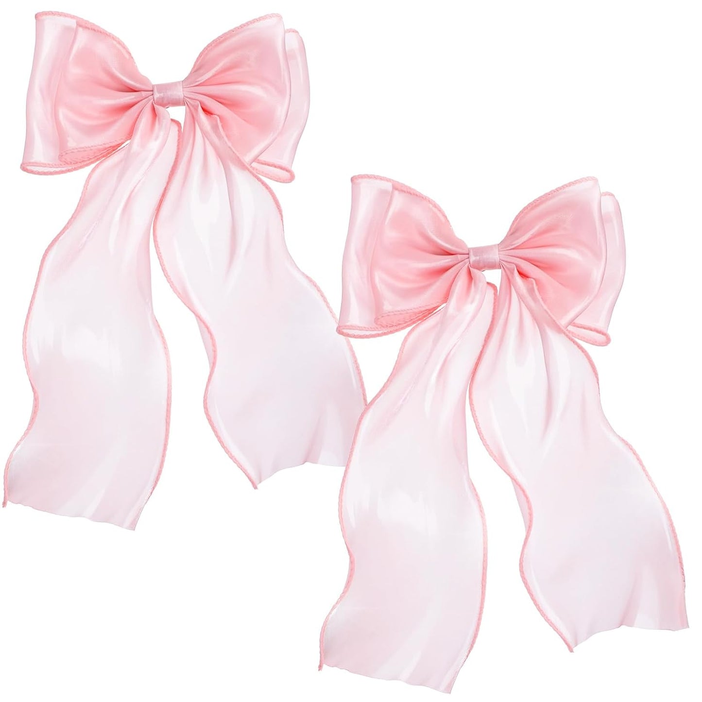 Mabor 2Pcs Large Pink Bows for Hair, Light Pink Ribbon Bow Hairpin with Long Tail, Metal Hair Bow Barrettes Styling Accessories