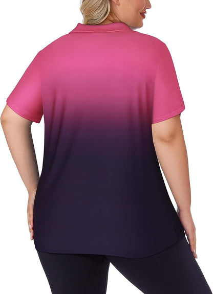 Tanst Sky Women's Plus Size Golf Polo Shirts Zip Up Short Sleeve Tops Loose Fit UPF 50+ Tennis Workout Apparel XL-5XL