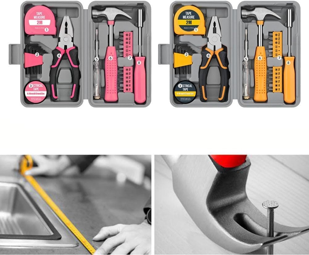 24Pc Tool Kit – Mini DIY Household Set With Bits, Essential Tools For Home Repairs & Projects(Pink)