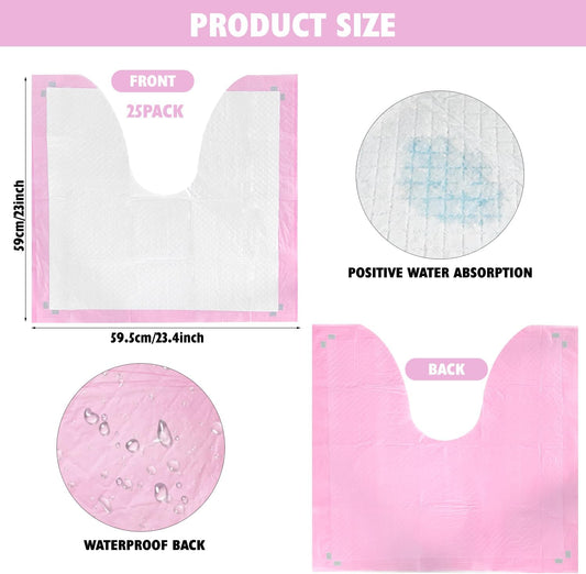 25 Pack Disposable Toilet Mats Absorbent Toilet Floor Protector from Urine U-Shape Toilet Training Rug Waterproof Non-Slip Bathroom Potty Training Mats for Children Adult (Pink)