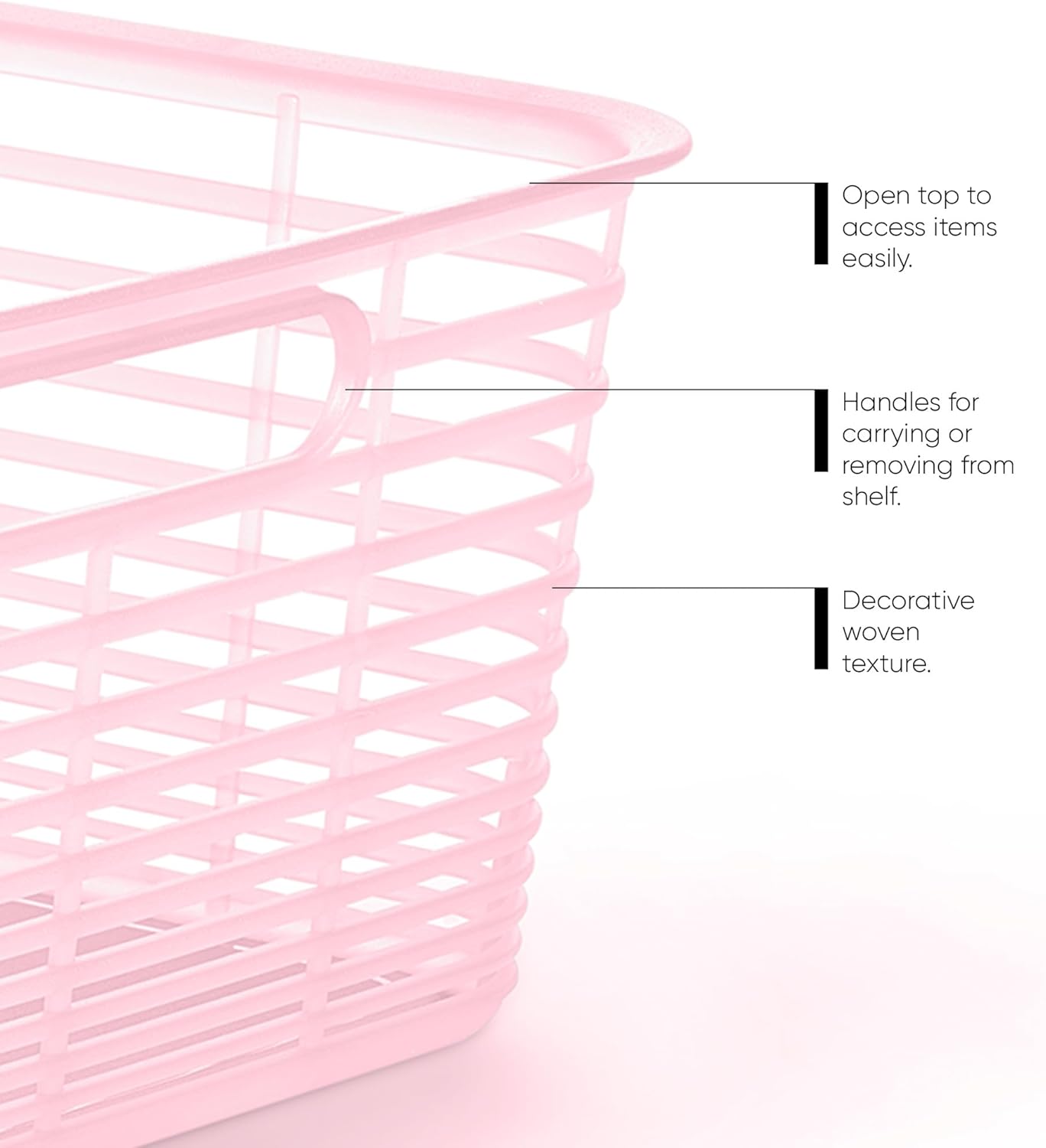 Curver Set of 4 Large 18.8L Aria Decorative Plastic Organization and Storage Baskets - Perfect Bins for Home Office, Closet Shelves, Kitchen Pantry and All Bedroom Essentials, Pink