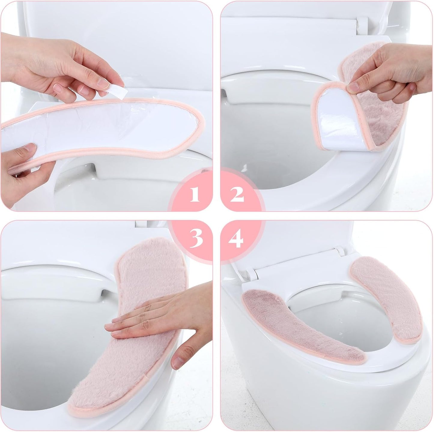Pink Toilet Seat Cover Thick and Warm Toilet Seat Cushion Cover Warm Plush Thick Padded Washable and Reusable Self-Adhesive Mat for Winter Non Slip Soft Toilets Seats Cushion Double Flap Separation