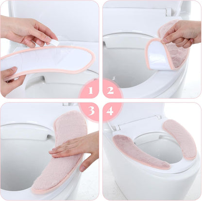 Pink Toilet Seat Cover Thick and Warm Toilet Seat Cushion Cover Warm Plush Thick Padded Washable and Reusable Self-Adhesive Mat for Winter Non Slip Soft Toilets Seats Cushion Double Flap Separation