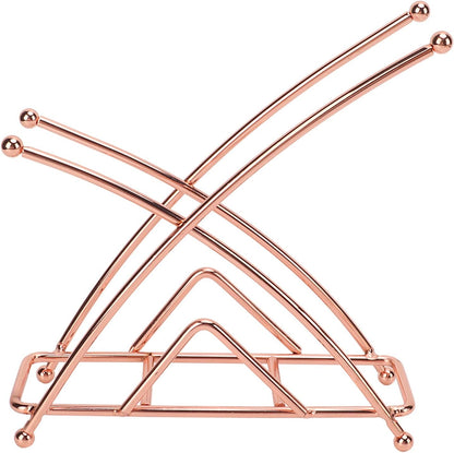 Napkin Holder, Wrought Iron, 6.3 x 6.6 Inch Kitchen Decor - Elegant X - Shaped Design, Durable Thickened Metal, Ideal for Dining Table Use (Rose Gold)