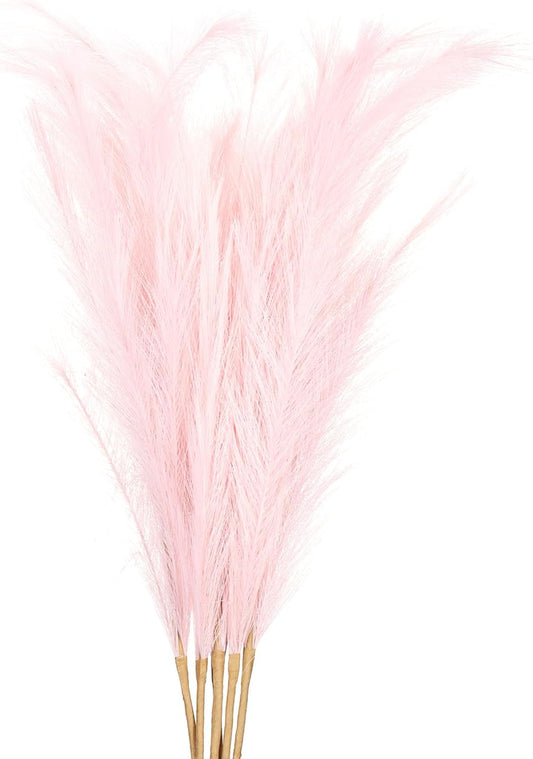 PATIKIL 37.8in Tall Pampas Grass Decor, 7pcs Large Artificial Pampas Grass Bulk Long Fluffy Faux Pampas Grass Dried for Home Boho Decor Vase Wedding Wall Ground, Pink
