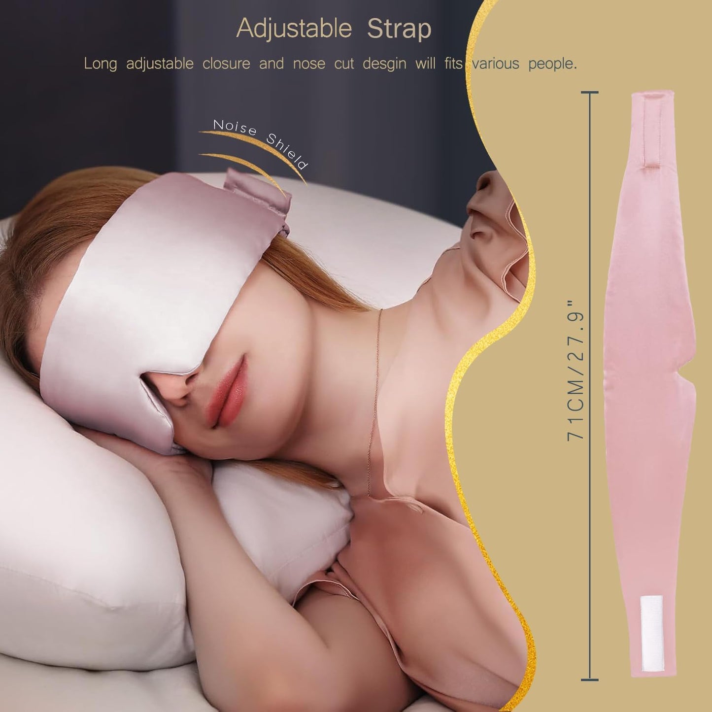 Satin Sleep Eye Mask, 100% Complete Blackout Sleeping Mask for Women Men Side Sleepers, Zero Pressure Eye Shade with Adjustable Strap, Lightweight Breathable Night Blindfold for Travel Shift Work Naps
