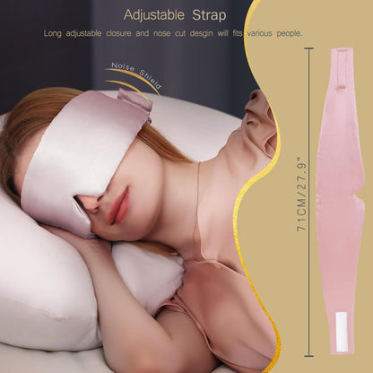 Satin Sleep Eye Mask, 100% Complete Blackout Sleeping Mask for Women Men Side Sleepers, Zero Pressure Eye Shade with Adjustable Strap, Lightweight Breathable Night Blindfold for Travel Shift Work Naps