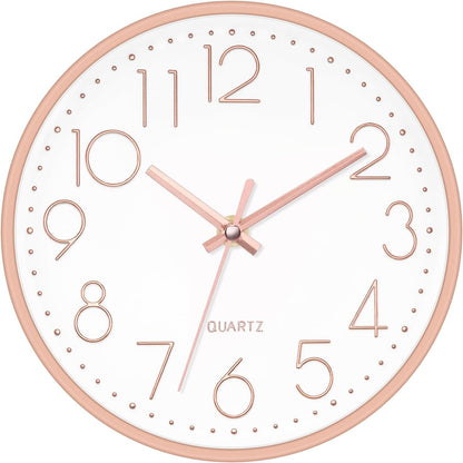 Foxtop 8 Inch Wall Clock Modern Small Wall Clocks Battery Operated Silent Non-Ticking Round Quartz Rose Gold Wall Clock for Office Bedroom Kitchen Home School