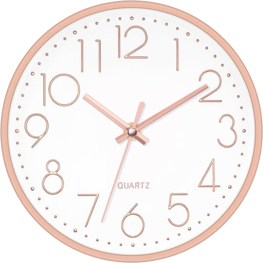 Foxtop 8 Inch Wall Clock Modern Small Wall Clocks Battery Operated Silent Non-Ticking Round Quartz Rose Gold Wall Clock for Office Bedroom Kitchen Home School