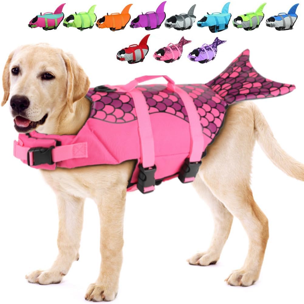 EMUST Dog Life Jacket Mermaid, Ripstop Dog Life Vests with Rescue Handle for Small Medium and Large Dogs, Pet Safety Swimsuit Preserver for Swimming Pool Beach Boating, XS