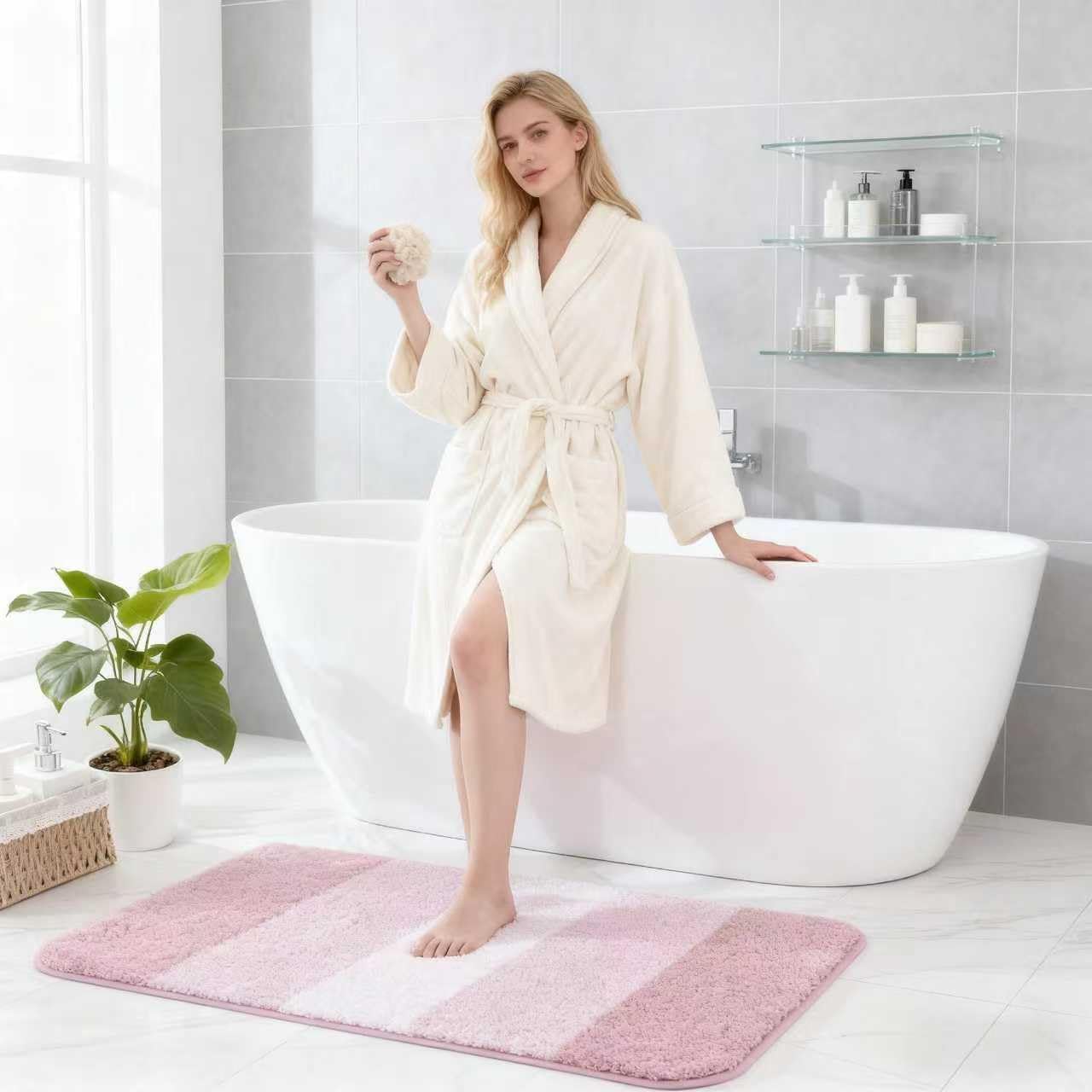 Exclusivo Mezcla Bathroom Rugs Mat 20x30, Extra Soft Non Slip Absorbent Microfiber Bath Rugs, Machine Washable Quick Dry Bath Mats for Bathroom Floor, Shower, Home Decor, Gradient Pink