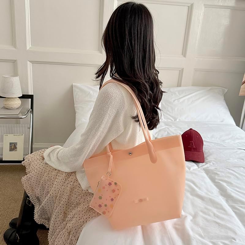 Jelly Tote Bag For Women Waterproof PVC Handbag With Floral Coin Purse Pendant For Beach Daily Use