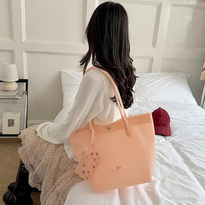 Jelly Tote Bag For Women Waterproof PVC Handbag With Floral Coin Purse Pendant For Beach Daily Use