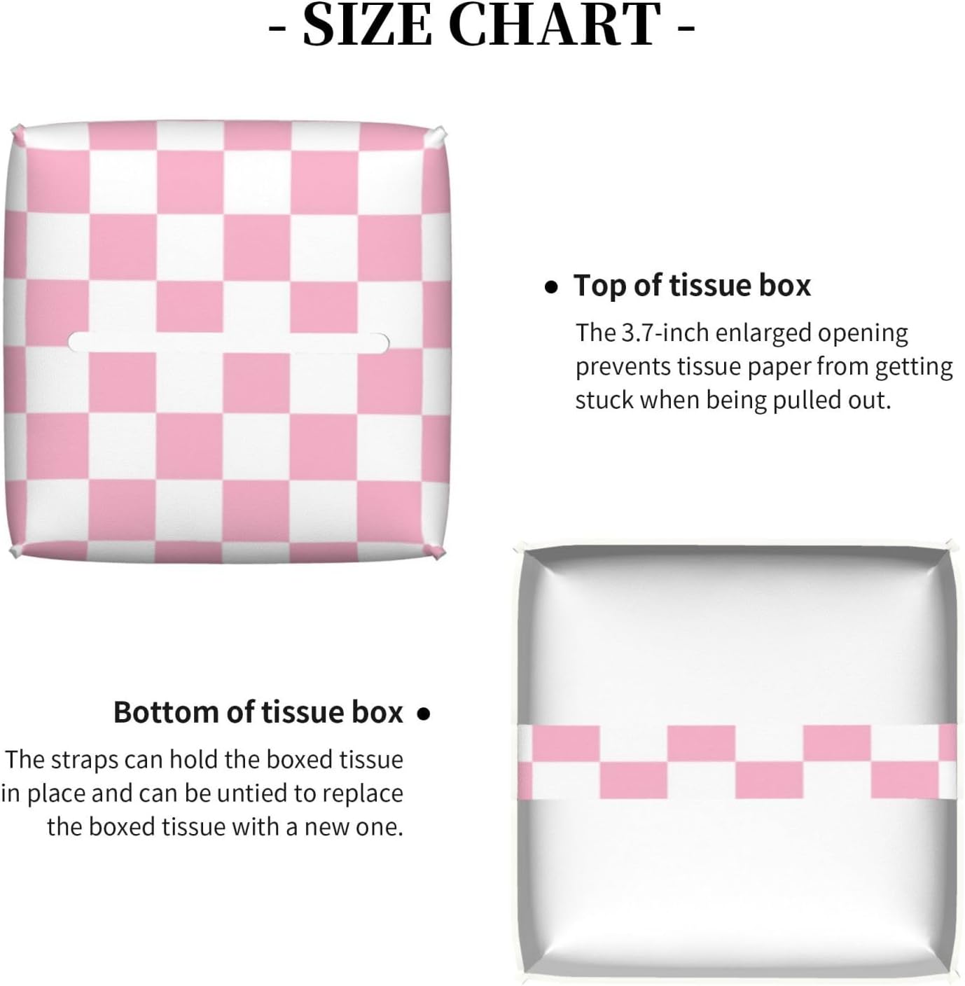 Pink Pastel Checkered Tissue Box Cover Square-Pu Leather Tissue Box Cover Holder-Paper Case Organizer for Bathroom,Night Stands,Office Desk,Car 5.2''X5.2''X5.2''