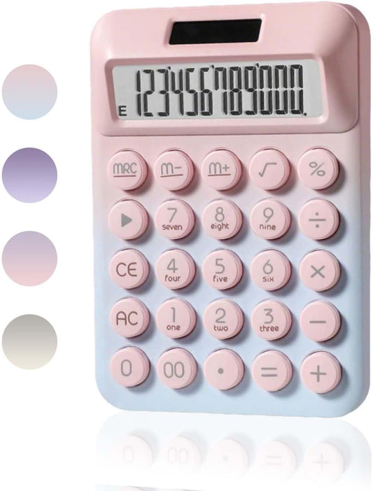 Large Button Calculator, Cute Gradient Desktop Calculator, 12 Digits, Large LCD Display, Dual Power Source, Solar and Battery, Perfect for Teachers Students Basic Office (Pink Blue)