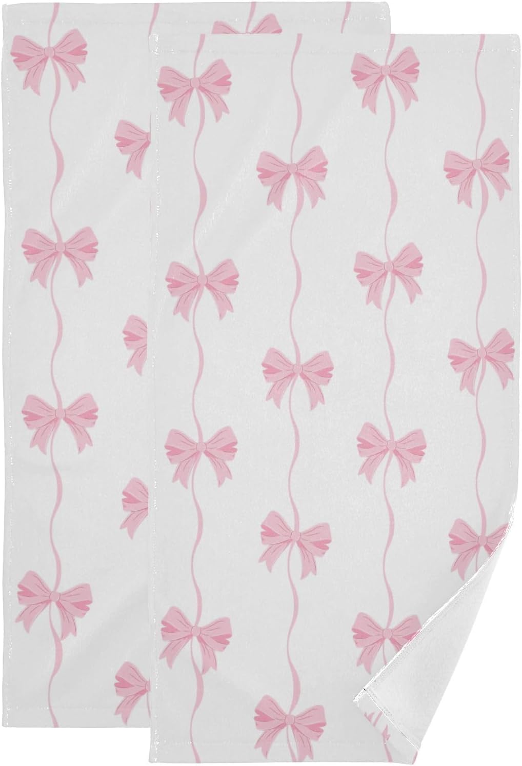 2 Pcs Cute Pink Bows Striped Hand Towels for Bathroom,Soft Absorbent Girly Romantic Ribbon Knot Bows on White Decorative Kitchen Towels Guest Bathroom Towels for Bath,Face,Shower,Gym 14"x28"
