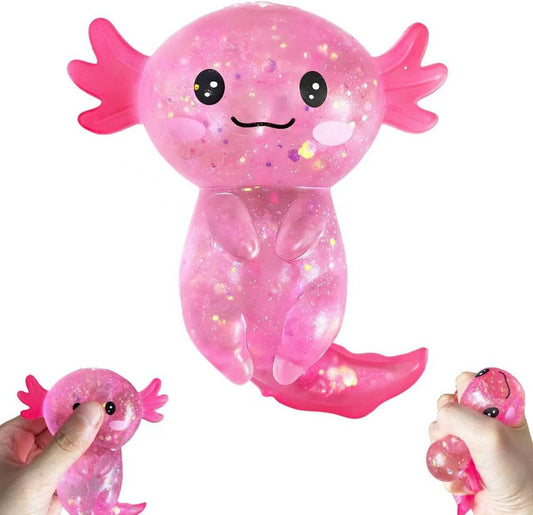 Axolotls Squishies Fidget Stress Ball,Cute Squishies Axolotls Toy,Easter Basket Stuffers, Stress Ball Squeeze Toys for Stress Relief (Pink)