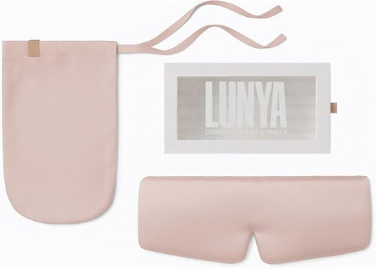 Lunya Washable Silk Sleeping Mask - Thermoregulating Mulberry Silk, Light Blocking and Comfortable Fit – Sleep Mask for Women and Men with Box - Delicate Pink - Small