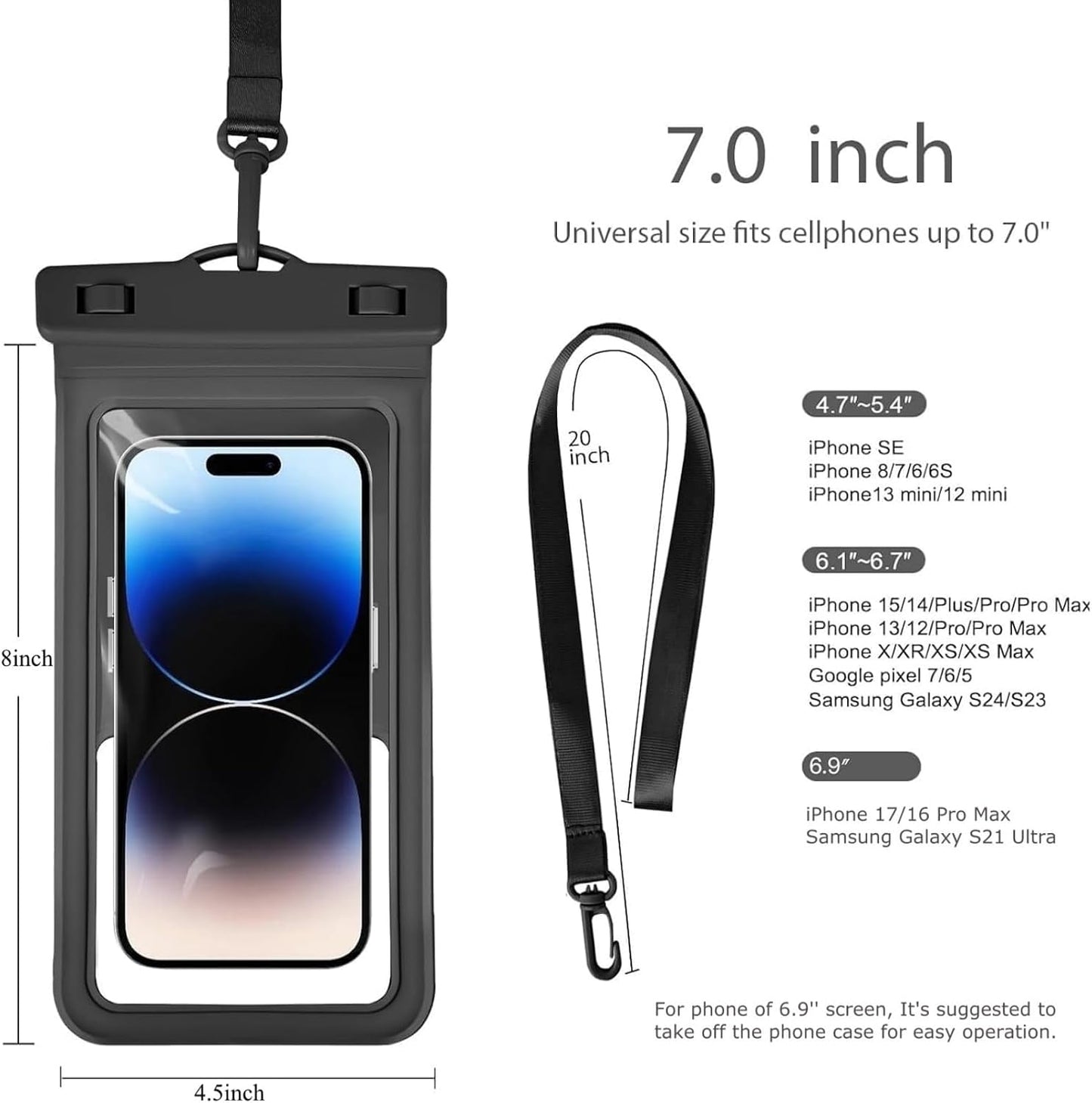 Waterproof Phone Pouch, with Inside Card Holder, Large Waterproof Case Compatible with iPhone 17 16 15 14 13 Pro Max, Beach Cruise Essentials, 2 Pack, Pink and Black