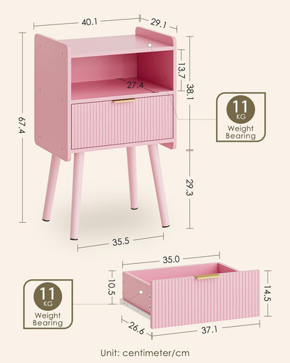 Night Stand, Modern Side Table, Small Nightstand, Wood Bedside Table with Storage Drawer End Table for Bedroom,Living Room,Office, Pink