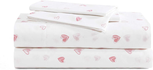 Poppy & Fritz - Twin Sheets, Luxurious Cotton Percale Bedding Set, Crisp & Cool, Super Soft Bed Essentials (Sweet Heart Pink, Twin)