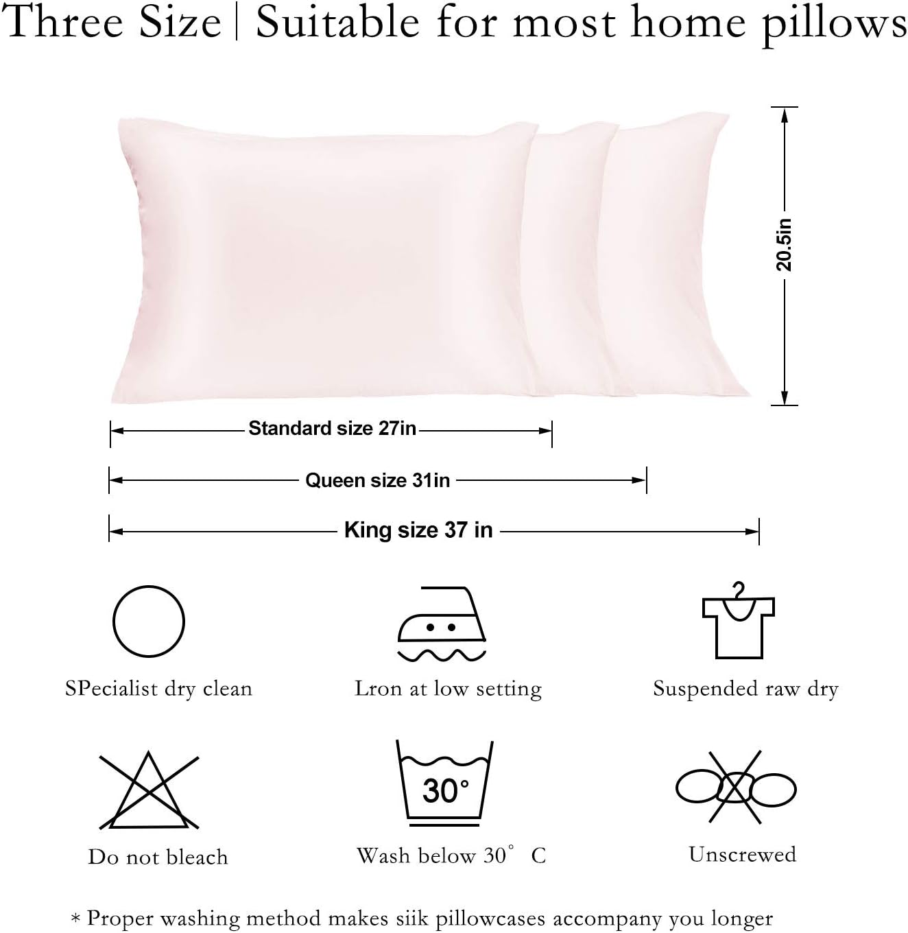 JOGJUE Silk Pillowcase for Hair and Skin 2 Pack 100% Mulberry Silk Bed Pillowcase Hypoallergenic Soft Breathable Both Sides Silk Pillow Case with Hidden Zipper, Pillow Cases (King, Light Pink)