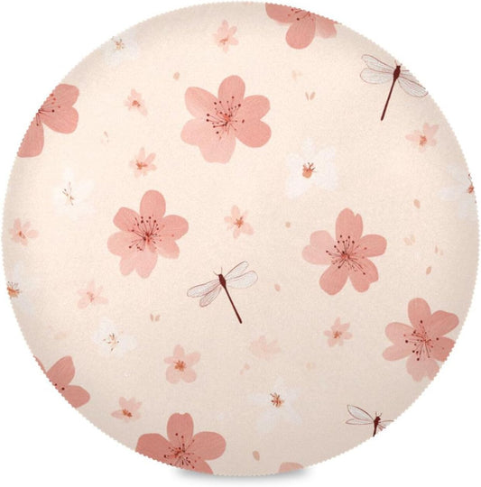 Round Placemats Small Peach Flowers Pattern Table Mats Washable Non-Slip Heat Resistant Place Mats for Dining Table Home Decoration Tray Mat 15.4"X15.4", Set of 1