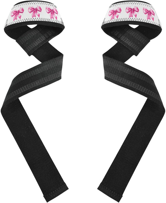 Nander Cute Pink Bows Lifting Straps for Weightlifting,Wrist Straps with Thick Neoprene Padding,Pro Heavy Duty Gym Wrist Wraps for Powerlifting, Bodybuilding & Strength Training