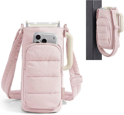 BAGSMART 40oz Water Bottle Holder with Strap, Quilted Crossbody Purse Drink Carrier, Gym Accessories for Women