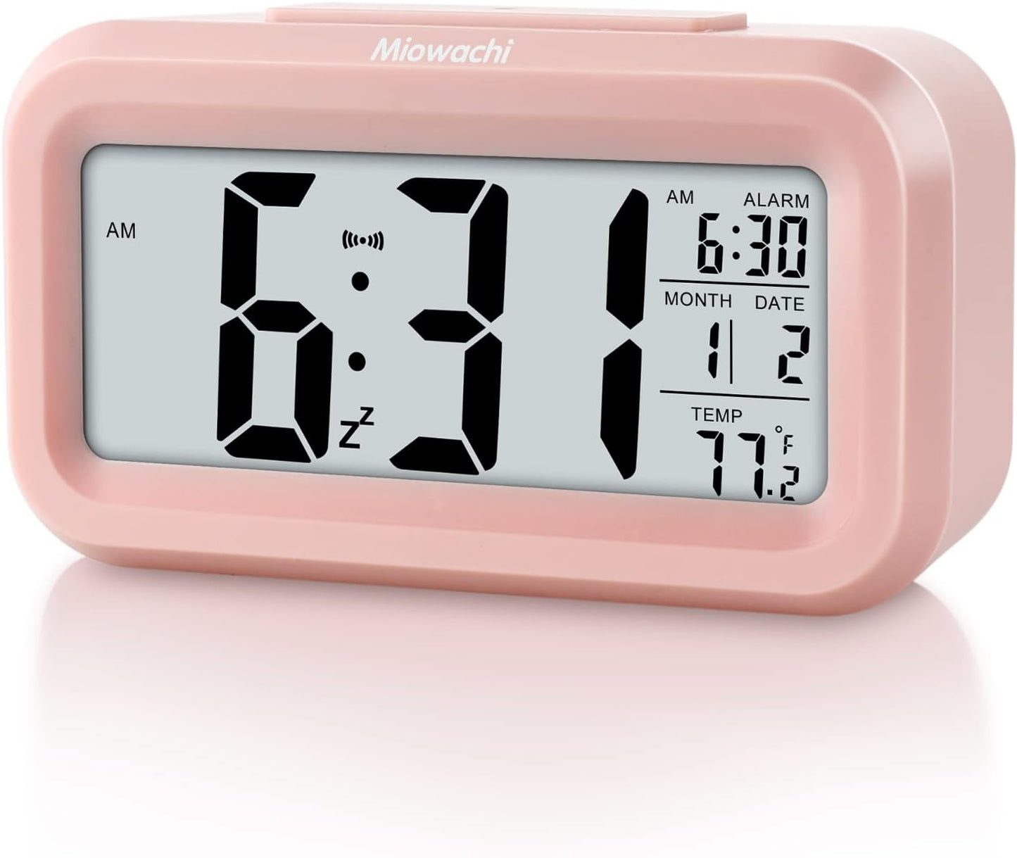 Miowachi Pink Digital Alarm Clock for Bedrooms Battery Operated,Snooze,Night Light Easy Setup Small Clock for Kids Kitchen Bathroom Office