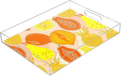 Papaya Mango Pear Peach Serving Tray with Handles Decorative Ottoman Rectangle Acrylic Tray for Party Breakfast Dinner 16"x12"