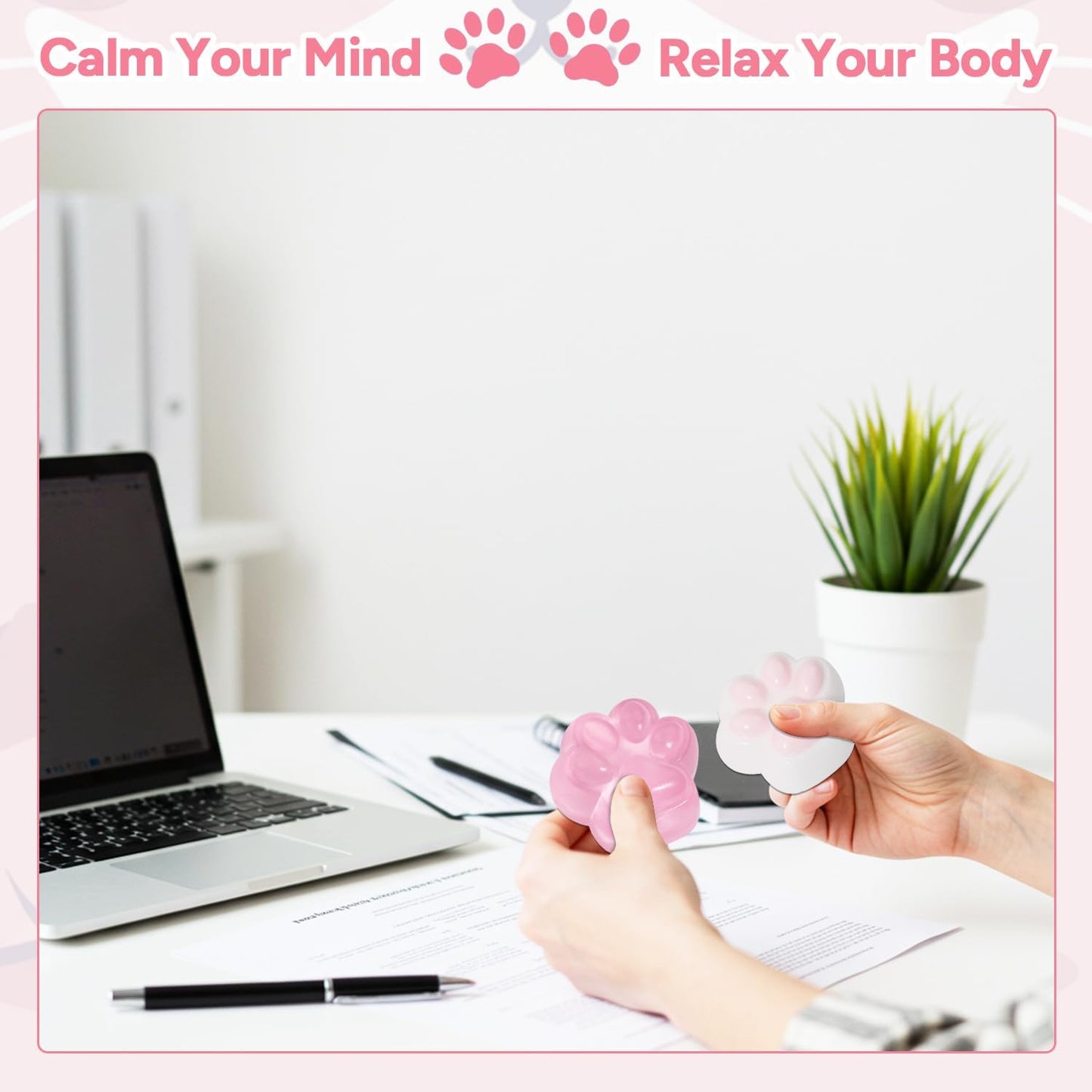 2-Pack Taba Squishy Cat Paw Sensory Fidget Toys Adults, Anxiety Stress Relief Squeeze Toy, Soft Cute Kawaii Squishy’s for Desk, School (Pink)