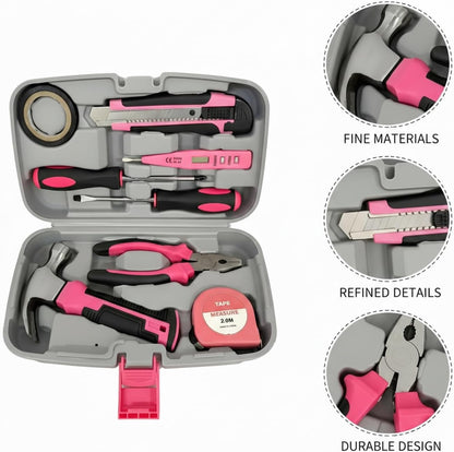 Pink Chrome Vanadium Steel Hand Tool Set for Home Furniture Assembly and Light DIY Repairs