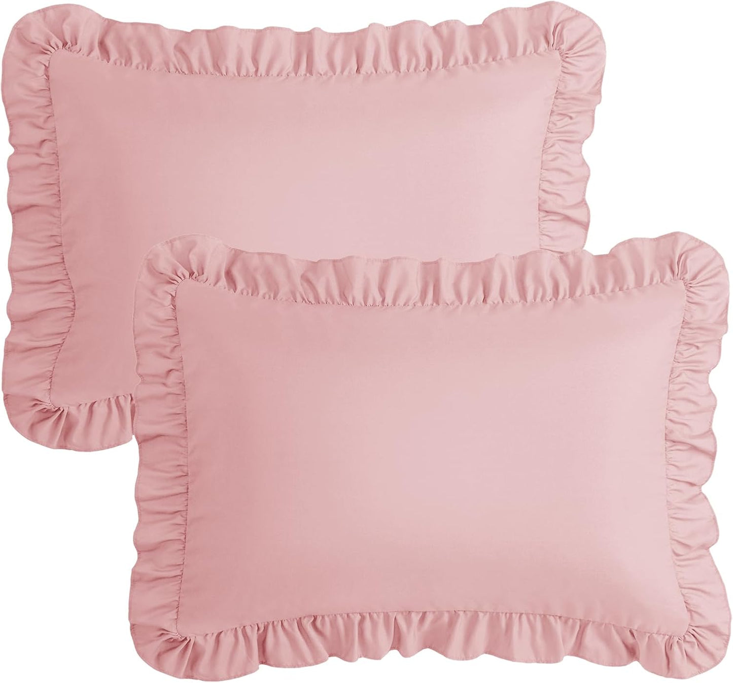 KKJIAF Ruffle Pillow Cases Standard Size Set of 2, Ruffled Pillow Covers with Envelope Closure, Wrinkle Resistant Pillowcases 20" x 26", Ruffled Pillow Shams, Light Pink