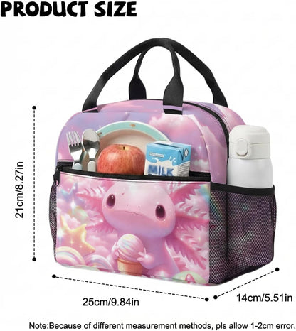 COEQINE Personalized Axolotl Toddler Girls Backpack with Lunch Box Set Mini School Bag for Girls 1st Grade with Water bottle Lightweight Diaper Bag Pink Rainbow Candy