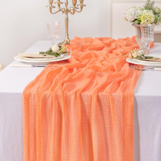 Peach Cheesecloth Table Runner 1 Pack 120 inch 10FT Long Boho Rustic Gauze Cheese Cloth Table Runner for Spring Easter Wedding Baby Bridal Shower Birthday Home Decor