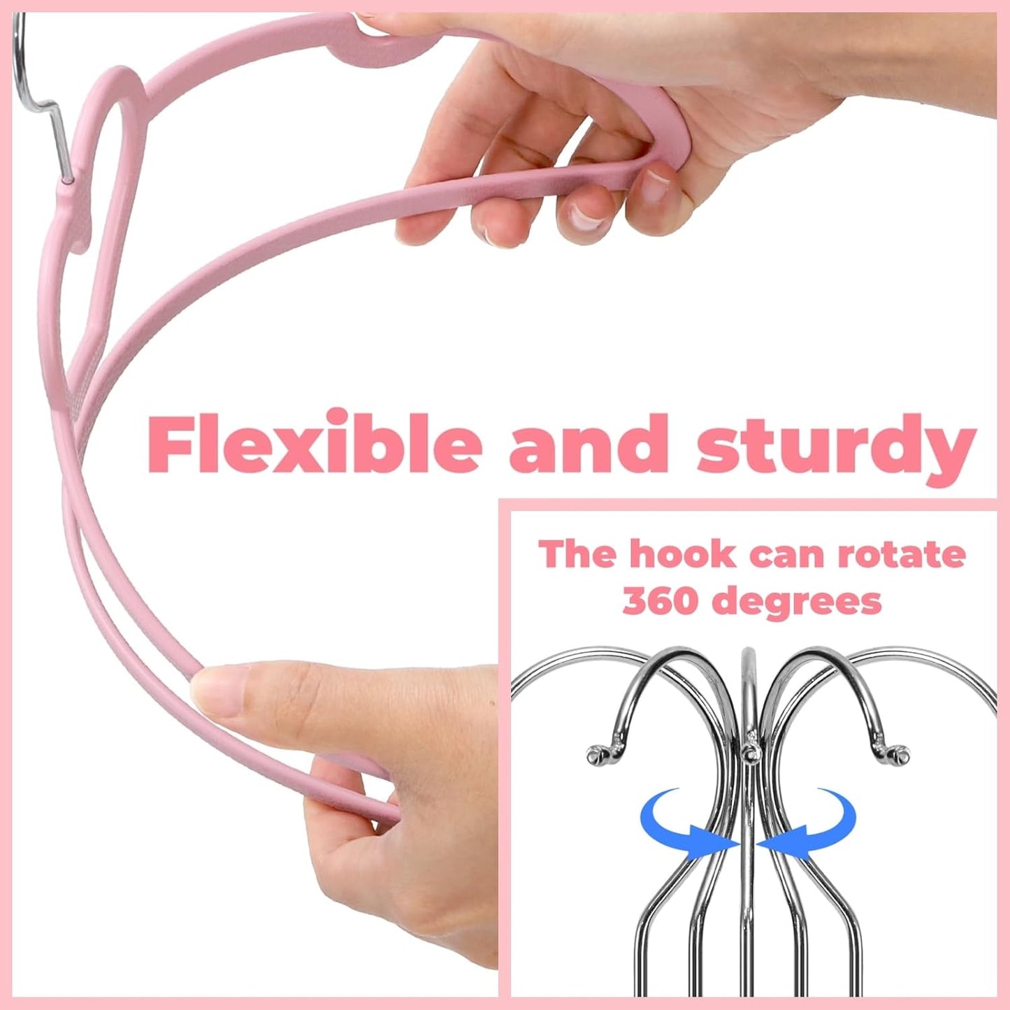 Hiceeden 50 Pcs Pink & White Plastic Hangers, Cute Heart Slim Hanger with 360 Degree Swivel Hook, Strong Clothes Hangers with Stackable Hanging Design for Dress, Shirt, Coat