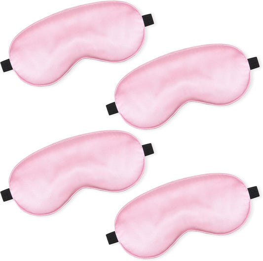 BBTO 4 Pcs Silk Sleep Mask Smooth Soft Eye Mask Satin Blindfold Silky Eyeshade Adjustable Shoulder Strap for Women Girl Sleep, Travel, Night Sleeping, Office, Party Games, Wedding Gifts(Pink)