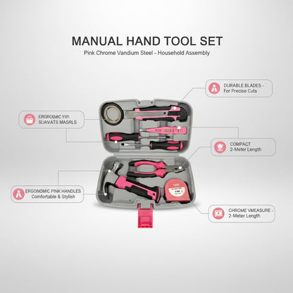Pink Chrome Vanadium Steel Hand Tool Set for Home Furniture Assembly and Light DIY Repairs