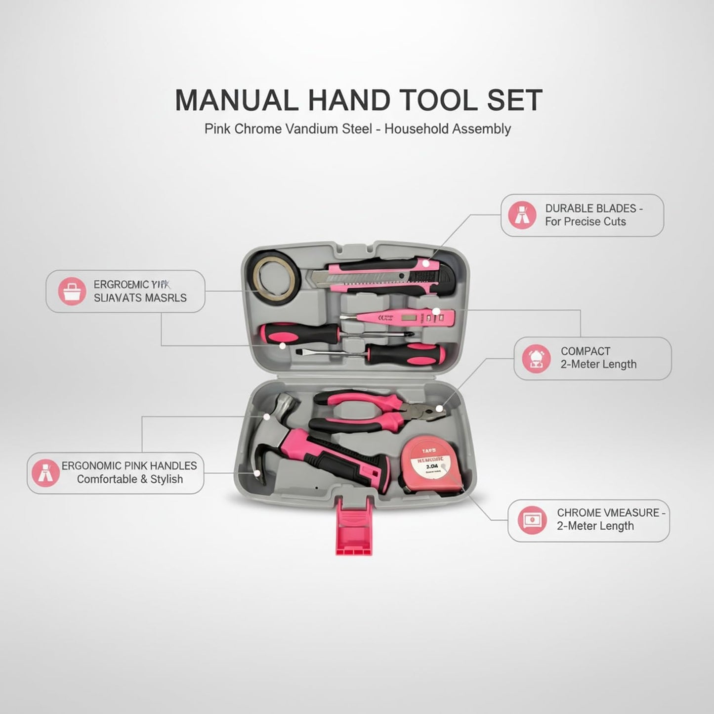 Manual Hand Tool Set Pink Chrome Vanadium Steel Household Furniture Assembly