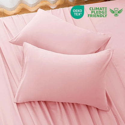 6 Piece Queen Sheet Set – Breathable & Cooling Bedding Set with 18-24 Inch Deep Pockets - 1 Flat & 1 Fitted Sheet & 4 Pillowcases（Queen Baby Pink