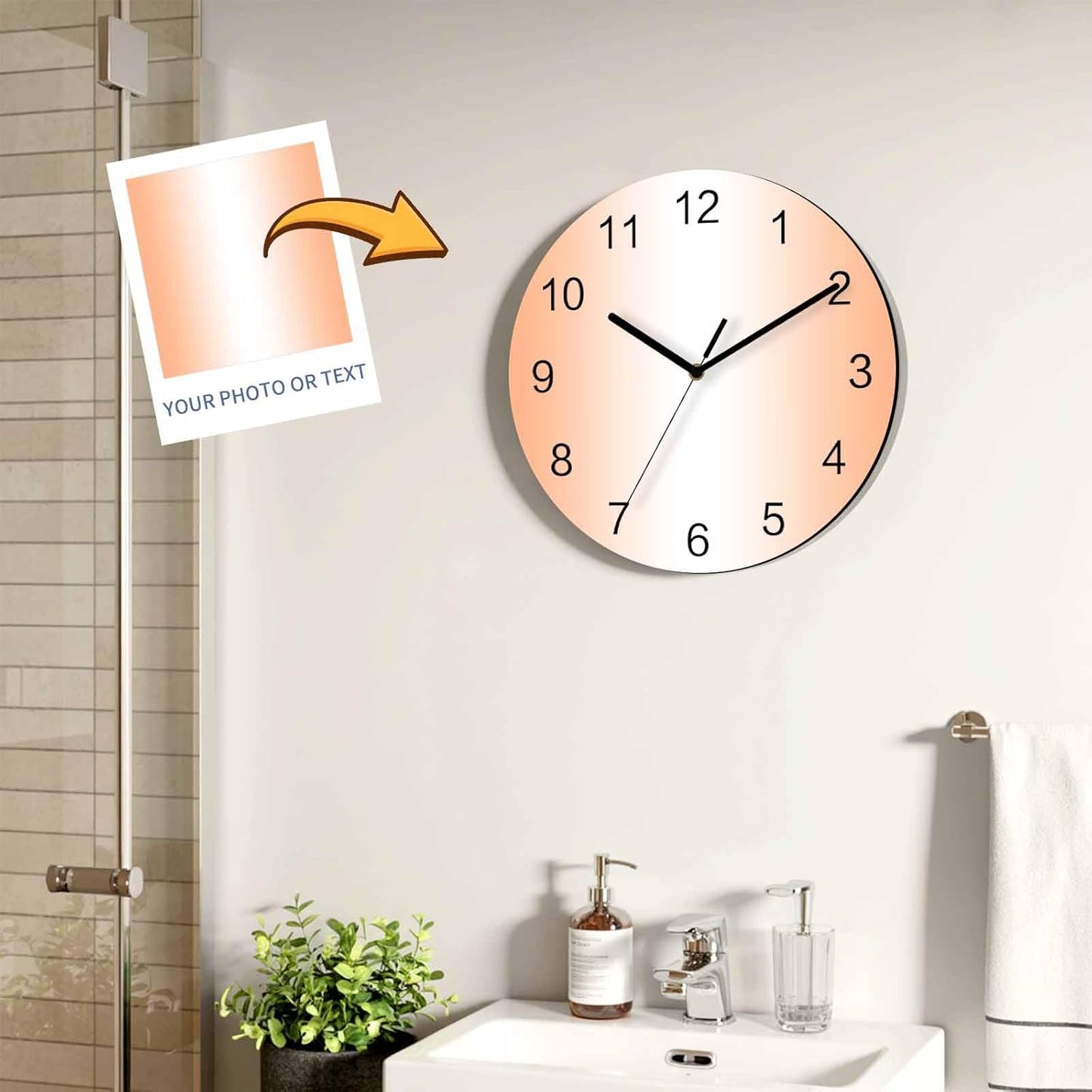 Ombre Abstract Gradient Coral Pink and White Wall Clock Battery Operated Non-Ticking 10" Round Wood Clocks, Kitchen Wall Clock for School Bathroom Living Room Home Office Wall Decor