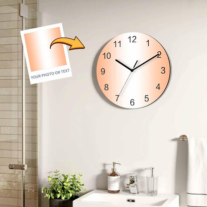 Ombre Abstract Gradient Coral Pink and White Wall Clock Battery Operated Non-Ticking 10" Round Wood Clocks, Kitchen Wall Clock for School Bathroom Living Room Home Office Wall Decor