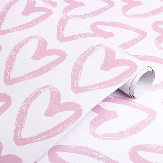 Timeet Pink Peel and Stick Wallpaper - Modern Heart Wall Decor, 17.7"x78.7", Self-Adhesive, Removable
