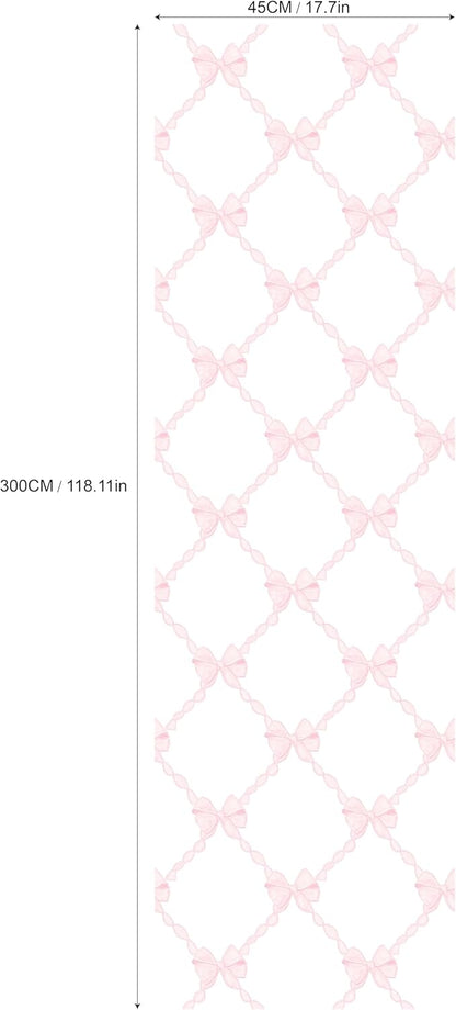 Pink Bow-Flower Pattern Peel and Stick Wallpaper, Removable Self-Adhesive Wall Covering for Nursery, Girls Room, Princess Theme Decor