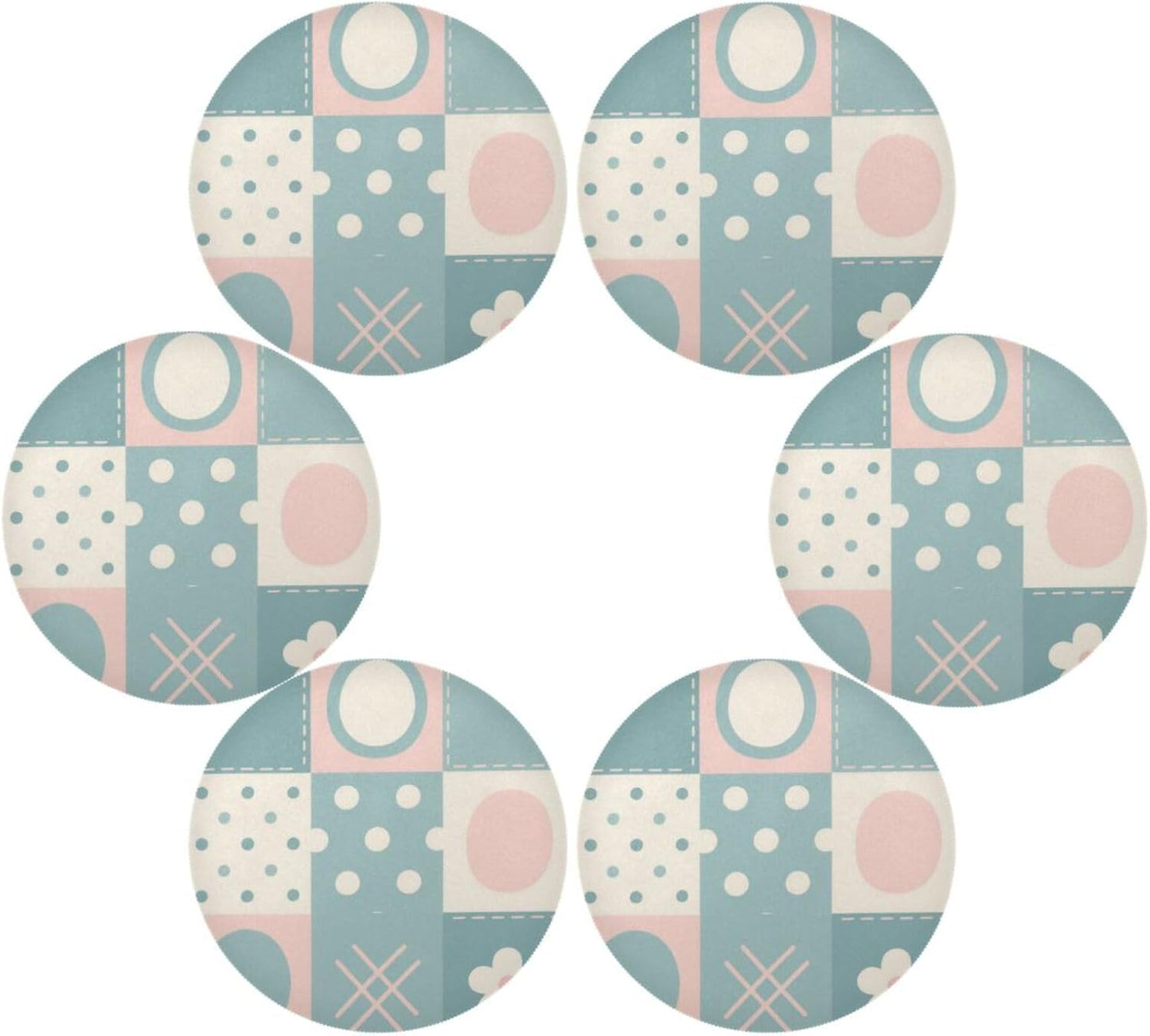 Patchwork Pattern Flowers Pastel Peach Round Outdoor placemats Rustic Reusable placemat individuales para mesa de comedor Rose Gold 15.4x15.4in Set of 6