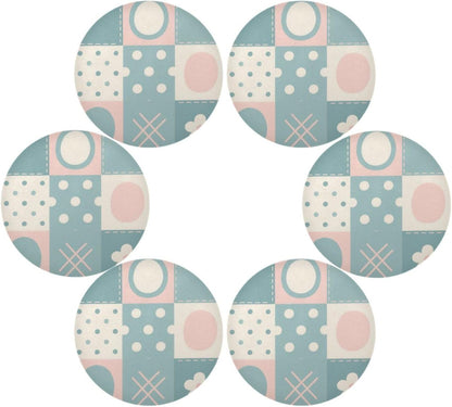 Patchwork Pattern Flowers Pastel Peach Round Outdoor placemats Rustic Reusable placemat individuales para mesa de comedor Rose Gold 15.4x15.4in Set of 6
