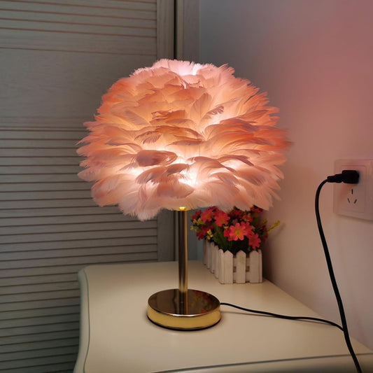 Feathers Lamp Feathers Lamps for Bedrooms Led Desk Lamps for Bedroom with Plug, for Bedroom and Dinning Room, Led Desk Lamps for Bedroom Hand Woven Feathers(Color:Pink,Size:Europe)